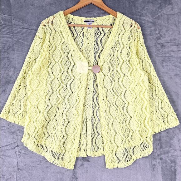 Womens Cardigan Medium Yellow Boho Chic Lace Sheer Soft Girl‎ Cottagecore Casual - Picture 1 of 7